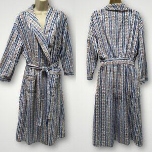 Lanz of Salzburg M Robe Tyrolean Flannel Long Hearts Flowers Stripe Cotton
